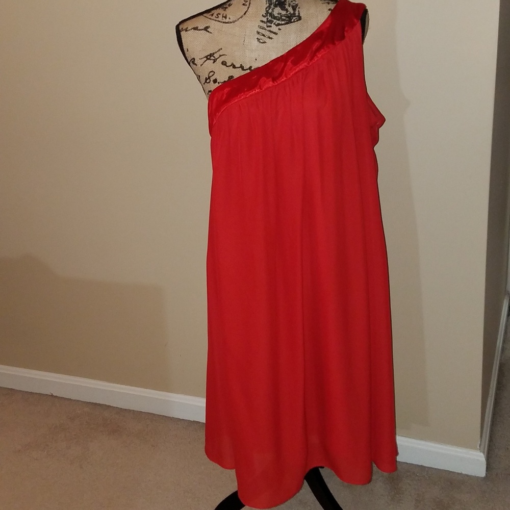 LANE BRYANT ONE SHOULDER RED CHIFFON DRESS